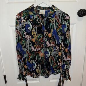 Anthropologie Art To Wear Margaret Jeane Blouse Button‎ Size US 6 Long Sleeve